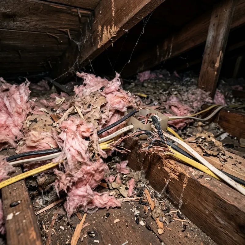 Contaminated ceiling insulation being assessed in a Ripponlea roof space